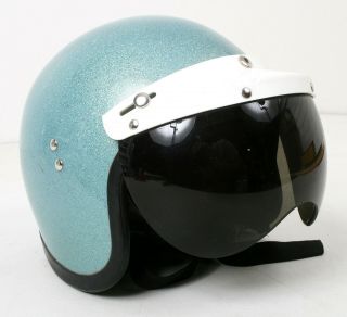 Vtg Ds D - 9 Shoei Open Face Motorcycle Helmet W Tinted Shield Aqua Flake - Medium