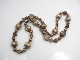 Vintage Hand Hammered Silver Large Flower Design Beaded Necklace,  26 "