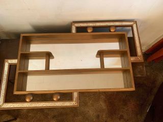 Vintage Gold Wood Wall Shadow Box 3 - Tier Shelf Display Curio W/mirror