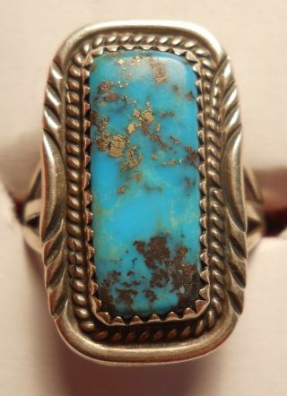 Vintage Sterling Silver And Morenci Turquoise Ring Size 8