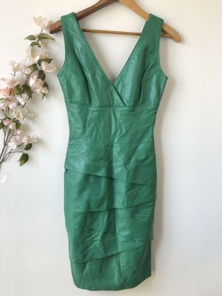 Vakko Vintage Green Leather Dress Sz 6