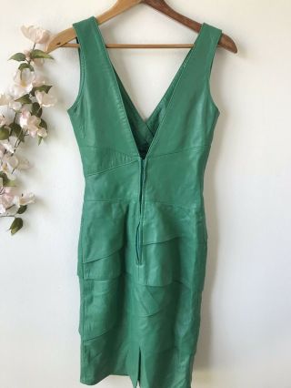 VAKKO Vintage Green Leather Dress Sz 6 2