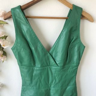 VAKKO Vintage Green Leather Dress Sz 6 5