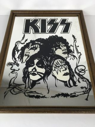Vintage Kiss Group Wall Mirror Wood Framed Rock & Roll 13” X 17” Look