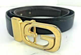 Vintage Gucci Interlock Gg Belt Black Brown Calfskin Leather Size 45 " Reversible