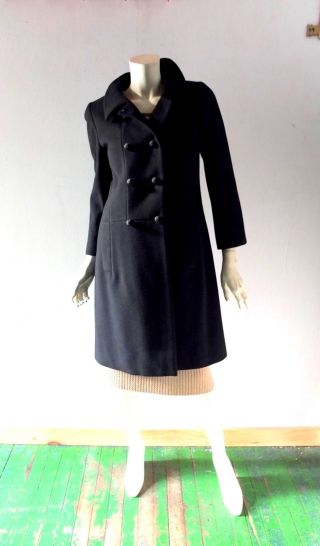 Vintage 1960s Black Wool 60s Vtg Winter Coat S XS 2 4 Ben Zuckerman Nan Duskin 7