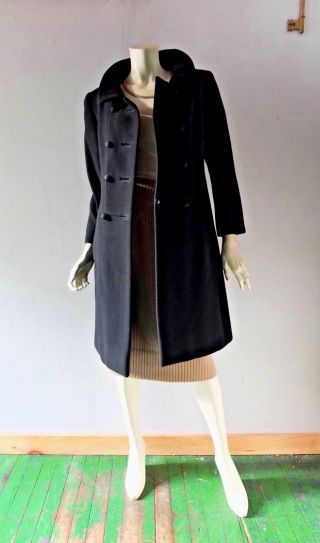 Vintage 1960s Black Wool 60s Vtg Winter Coat S XS 2 4 Ben Zuckerman Nan Duskin 8