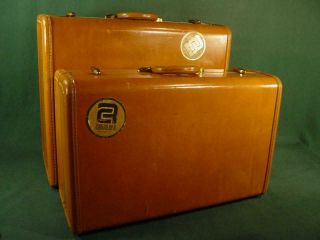 2 Vintage Samsonite Suitcases Luggage Honey Brown Shwayder Bros.  W/ Key