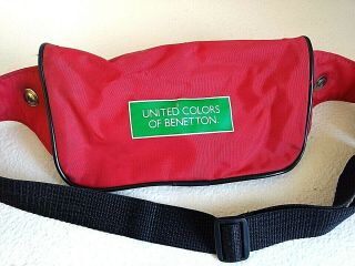United Colors of Benetton Red Vintage 80s 90s Fanny Pack Bum Bag Waist Belt RAD 3