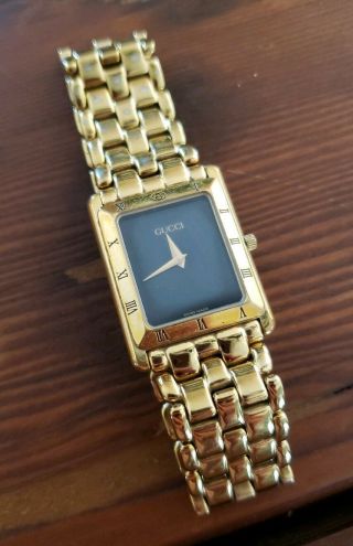 Gucci 4200m Swiss Made Quartz Gold Toned Black Dial Watch 24mm