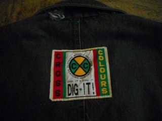 Vintage Hip Hop Rap 80 ' s 90 ' s Denim Cross Colours Coat colored sleeves Size 3 4