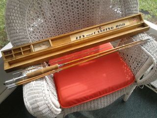 Vintage Fly Fishing Rod Kit " Frank Hacking " Gold Tiger Bamboo W/wood Case/japan