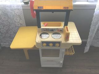 Vintage Fisher Price Kitchen Set With Various Play Food / Dishes / Accessories