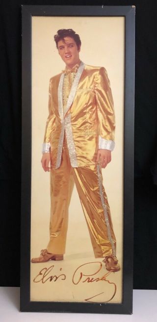 Rare Framed Elvis Presley Vintage Textured Print On Wood Gold Suite W/ Signature