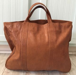 Vintage Ll Bean Brown Leather Carry All Zippered Tote Bag