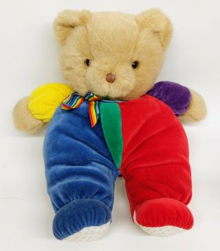 Vintage Eden Teddy Bear Primary Colors 12 " Plush Rainbow Bow Velour Stuffed Baby