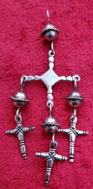 Vtg Early Taxco Mexican Sterling Silver 925 Yalalag Crosses Pendant Eagle Mark 3