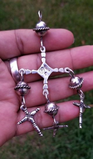 Vtg early Taxco Mexican Sterling silver 925 yalalag crosses pendant eagle mark 3 2