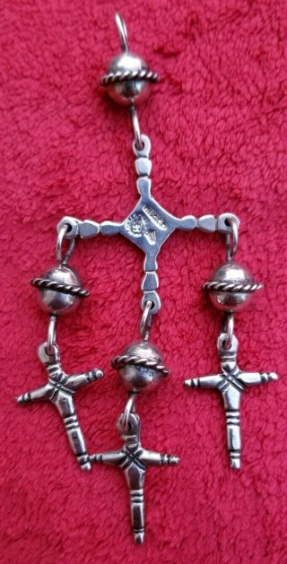 Vtg early Taxco Mexican Sterling silver 925 yalalag crosses pendant eagle mark 3 5