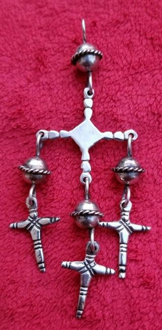 Vtg early Taxco Mexican Sterling silver 925 yalalag crosses pendant eagle mark 3 7