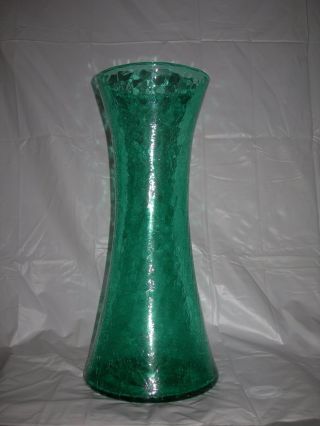Vintage 16 " Blenko Crackle Glass Vase Green Teal Mid Century Modern Monumental