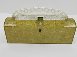 Vintage Patricia of Miami Lucite Bakelite Gold Glitter Handbag Box Purse Clutch 2