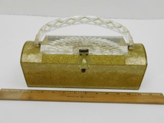 Vintage Patricia of Miami Lucite Bakelite Gold Glitter Handbag Box Purse Clutch 5