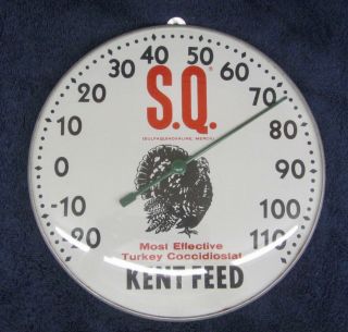 Vintage Kent Feed Sulfaquinoxaline Merck Thermometer Wall Mount 10 " Dia Turkey