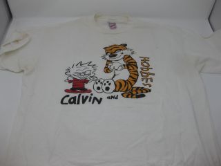 Rare Vtg 1990s Calvin And Hobbes White T Shirt Jerzees Large L