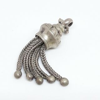 Antique Vintage Victorian Era Sterling Silver Ribbed Tassel Charm Fob Pendant