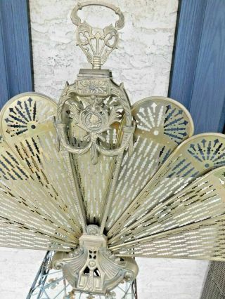 RARE Antique Ornate Brass Peacock Fireplace Fan Folding Screen Art Deco 3