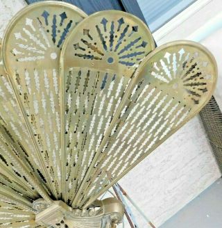 RARE Antique Ornate Brass Peacock Fireplace Fan Folding Screen Art Deco 7