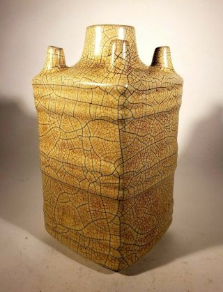 Wonderful Vintage Mid - Century Modern Japanese Studio Pottery Vase Crackle Glaze