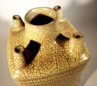 Wonderful Vintage Mid - Century Modern Japanese Studio Pottery Vase Crackle Glaze 3