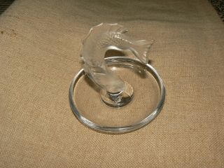 Vintage Lalique France Frosted Crystal Fish Koi Trinket Ring Dish Signed (na)