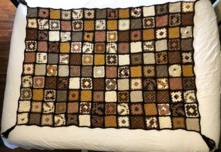 Vintage Hand Crocheted Granny Square Afghan W/ Fringe Throw Blanket 45 X 66
