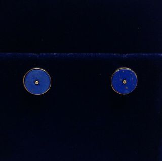 Fine Vintage Lapis Lazuli Stud Earrings 9ct Yellow Gold - Diameter 7 Mm - 1.  3 G