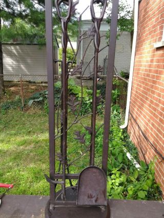 Vintage Contemporary Wrought Iron Fireplace Set Of Five Tools