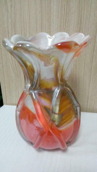 Gorgeous Vintage Large Multi - Color Glass Vase 10 1/2 " By 6 1/2 " Art Murano?