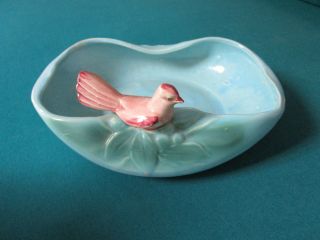 Vintage Mccoy Pottery Usa Bird Bath Red Orange Bird Planter Bowl 4 X10x9 " [ D6]