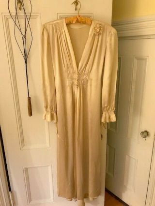 1930s Ivory Satin Dressing Gown