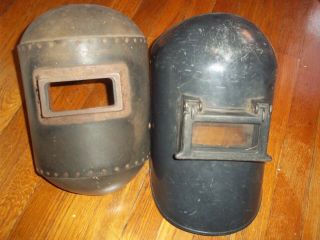 2 Vintage Welding Masks One Metal One Plastic With Liftable Face Fibre Metal Pa