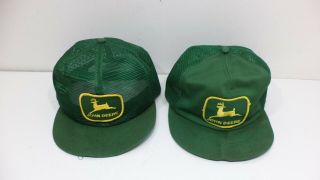 2 Vintage John Deere Trucker Hat K Products Usa 1980s Snapback Green Mesh Patch