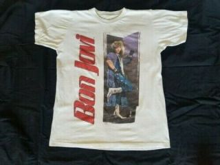 Vintage Jon Bon Jovi Slippery When Wet Tour Of The World T - Shirt Size One Size