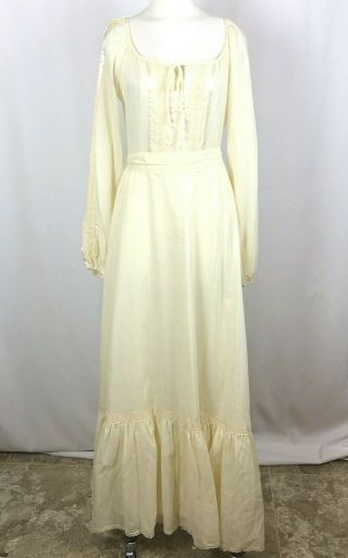 Vintage 70s Gunne Sax Style Ivory Lace Corset Boho Wedding Maxi Dress