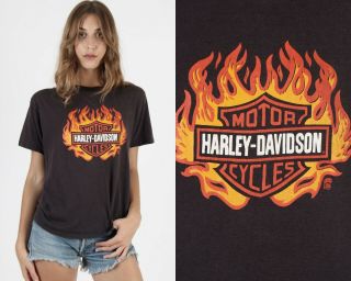 Vintage 80s Harley Davidson Motorcycles Biker Fire Shield Fla Dealer Tee T Shirt