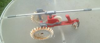 Vintage Thompson Traveling Red & White Cast Iron Lawn Walking Tractor Sprinkler