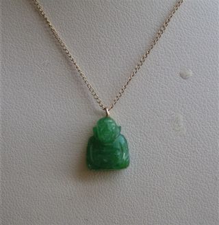 Vintage Not Scrap 14k Gold Chain Green Jade Happy Buddha Pendant Necklace