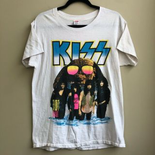 Vtg Kiss Hot In The Shade 1990 T Shirt Sz M Double Sided Tour Tee No Makeup Rare