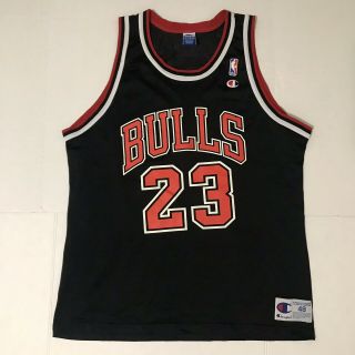 Vintage 90s Champion Michael Jordan Chicago Bulls Black Jersey Size 48 Away Nba